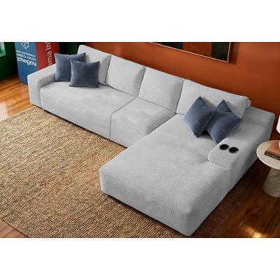 Sofá Evo. 3,40m Molas Ensacadas com Chaise Lounge Direita Velourê Cama inBox