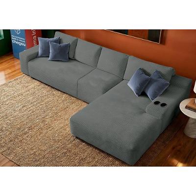 Sofá Evo. 3,40m Molas Ensacadas com Chaise Lounge Direita Velourê Cama inBox