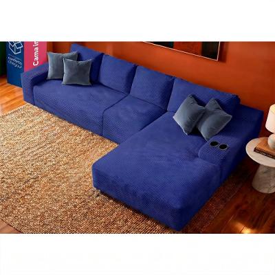Sofá Evo. 3,40m Molas Ensacadas com Chaise Lounge Direita Velourê Cama inBox