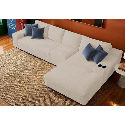 Sofá Evo. 3,40m Molas Ensacadas com Chaise Lounge Direita Velourê Cama inBox