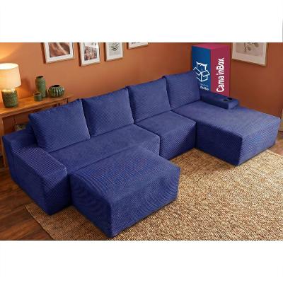 Sofá Evo. 3,40m Molas Ensacadas com Apoio Chaise Lounge Direita Velourê Cama inBox