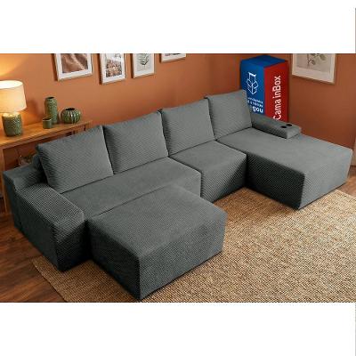 Sofá Evo. 3,40m Molas Ensacadas com Apoio Chaise Lounge Direita Velourê  Cama inBox