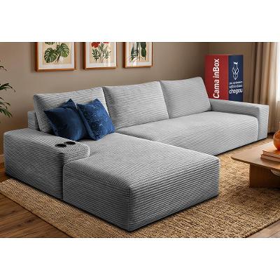 Sofá Evo. 2,70m Molas Ensacadas com Chaise Lounge Esquerda Velourê Cama inBox