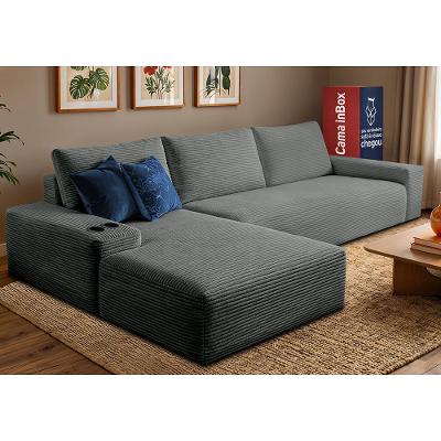Sofá Evo. 2,70m Molas Ensacadas com Chaise Lounge Esquerda Velourê Cama inBox