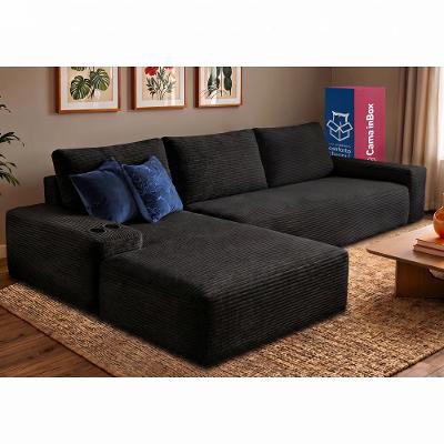 Sofá Evo. 2,70m Molas Ensacadas com Chaise Lounge Esquerda Velourê Cama inBox