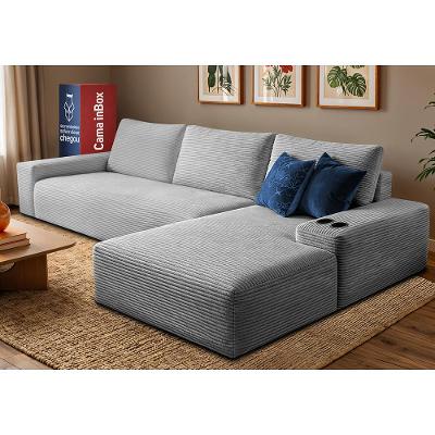 Sofá Evo. 2,70m Molas Ensacadas com Chaise Lounge Direita Velourê Cama inBox