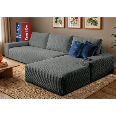 Sofá Evo. 2,70m Molas Ensacadas com Chaise Lounge Direita Velourê Cama inBox