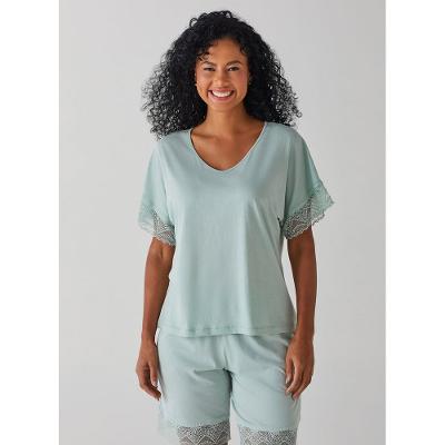 Camiseta de Pijama Manga Curta de Algodão com Renda 21702