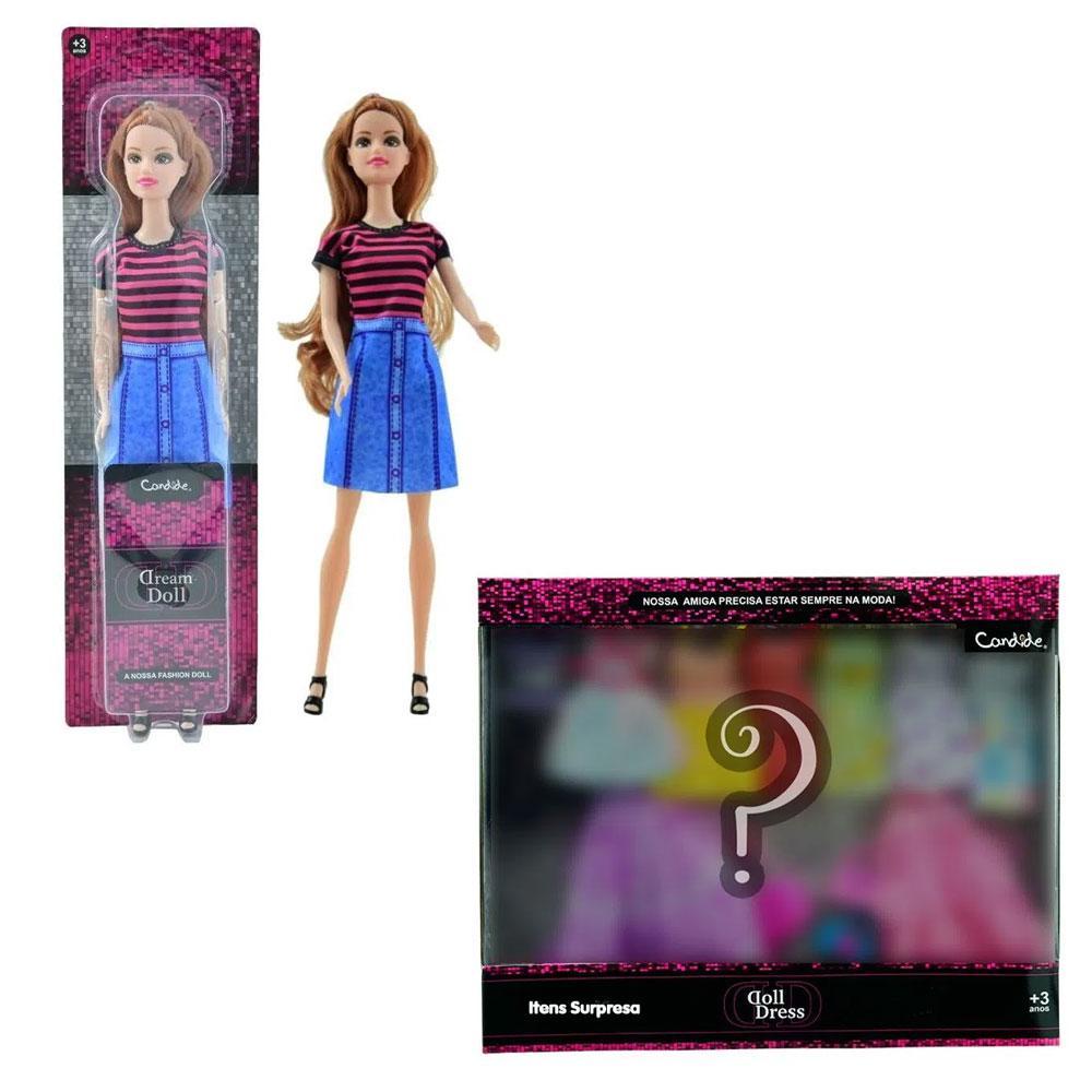 Kit Boneca Dream Doll - Cabelo Ruivo (2900E) + Kit com 9 Vestidos Sortidos (2920) - 1