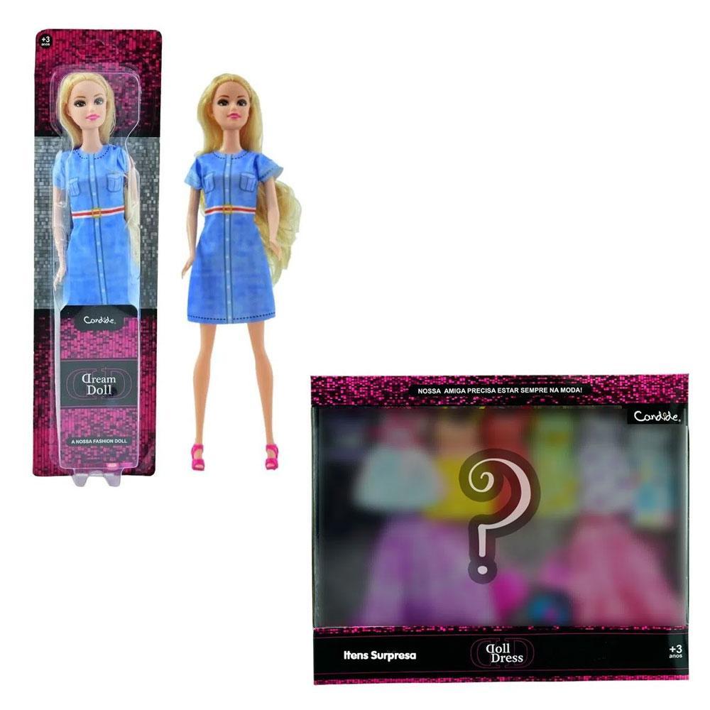 Kit Boneca Dream Doll - Cabelo Loiro (2900F) + Kit com 9 Vestidos Sortidos (2920) - 1