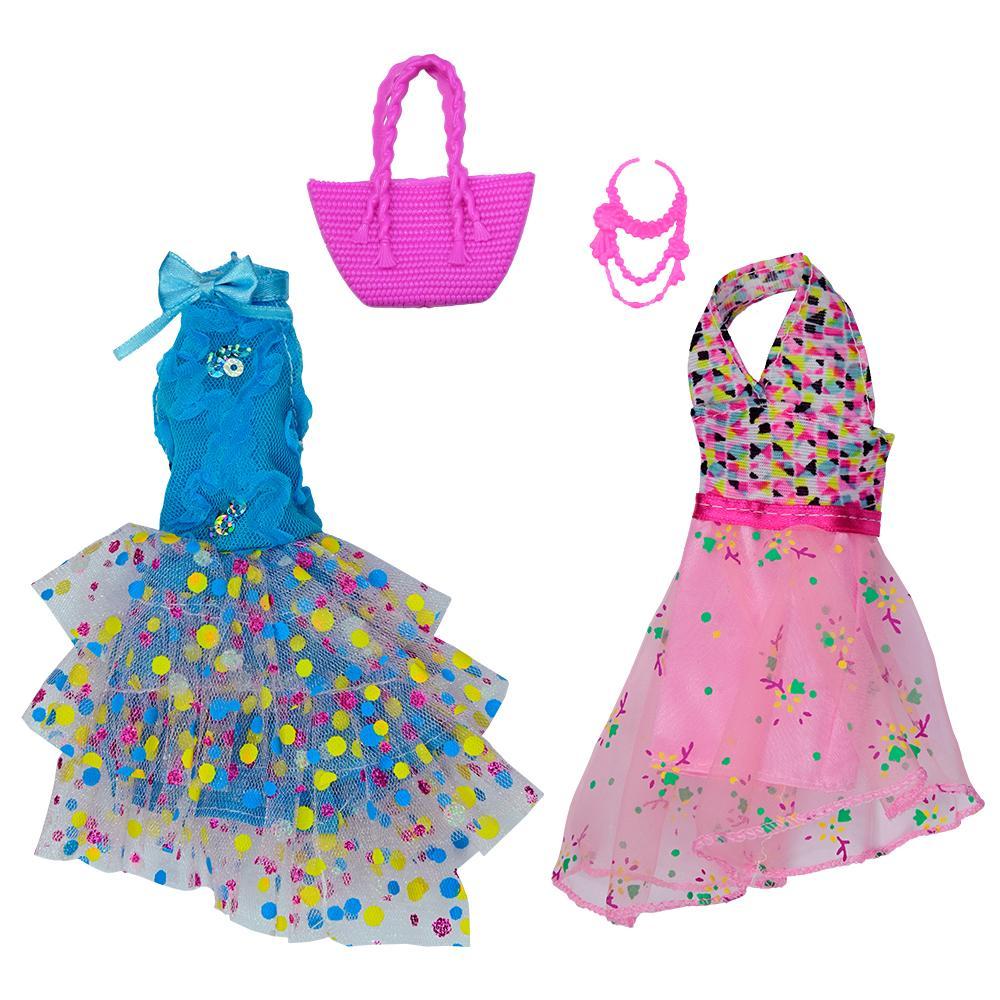 Vestido Para Boneca - Doll Dress Kit 2 Looks - Azul c/ rosa - 2