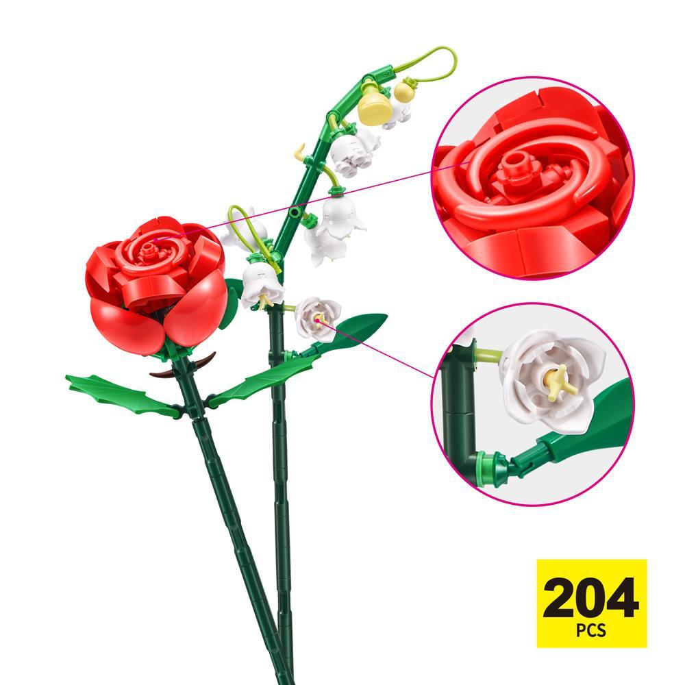 Blocos de Montar Max Premium Flowers - Rosa 204 pçs - 7
