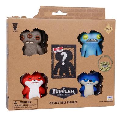 Kit com 5 Mini Bonecos Fuggler 6cm Marrom, Tie-Dye, Azul e Vermelho