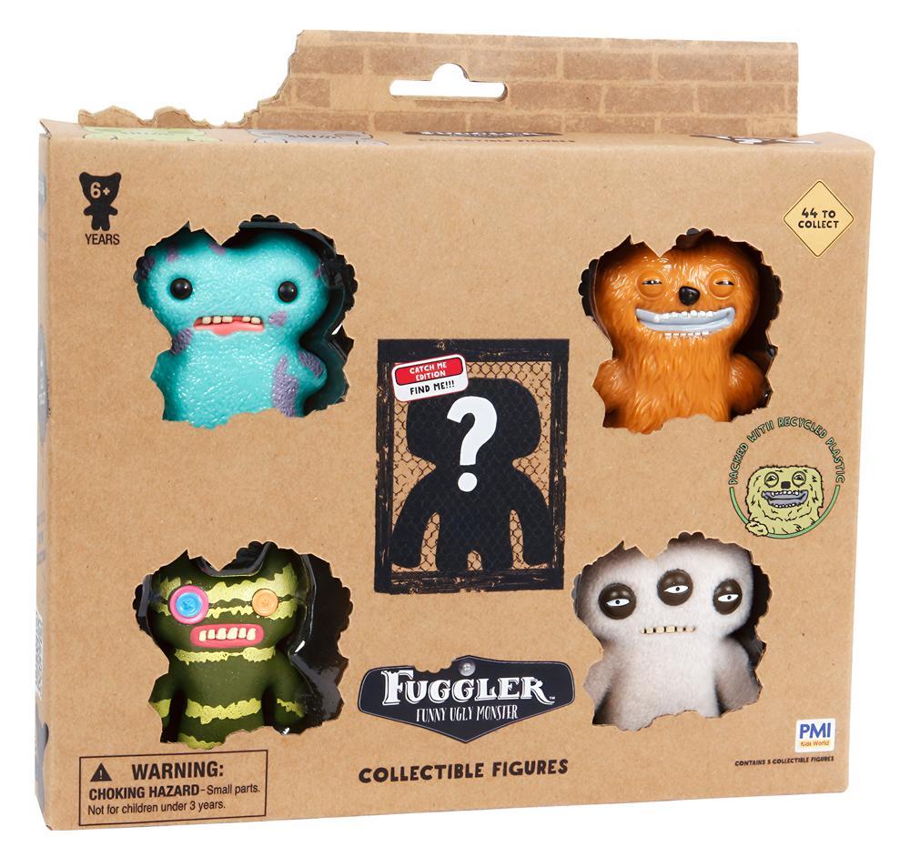 Kit com 5 Mini Bonecos Fuggler 6cm Turquesa, Castanho, Verde e Cinza - 1