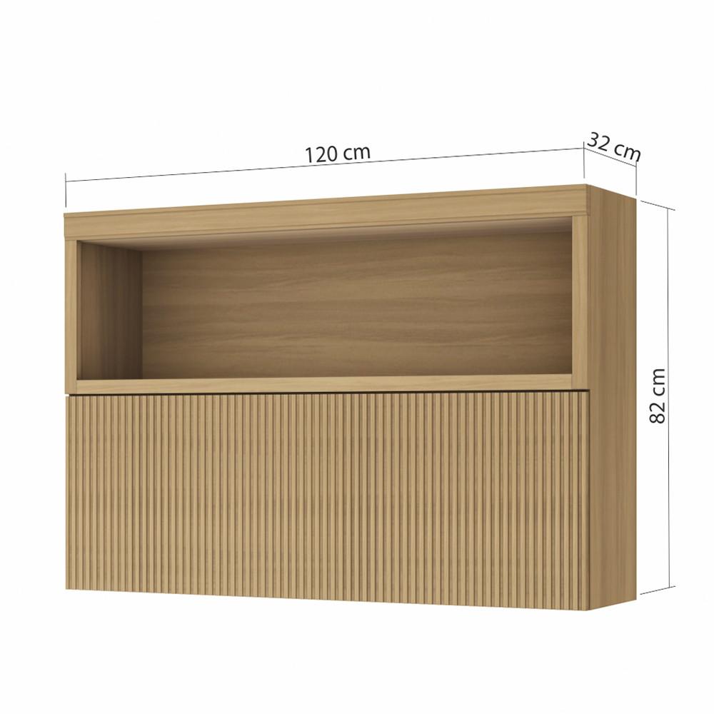 Armário Aéreo Ripado 1 Porta Basculante Marquesa 120cm 100 MDF - 2