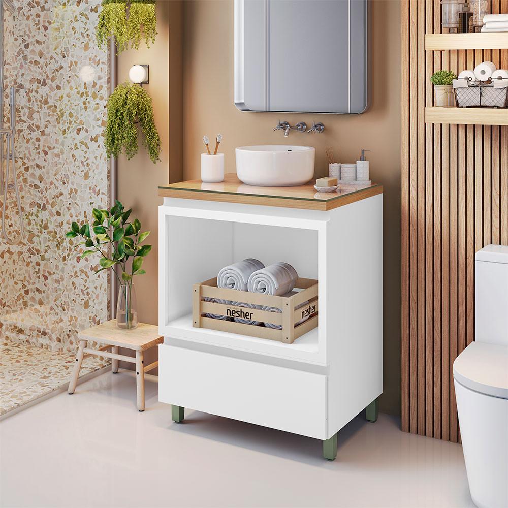 Gabinete de Banheiro 70cm com Caixa Organizadora Rainha 70cm MDF Nesher - 3