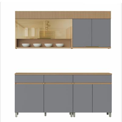 Cozinha 4 Peças 6 portas 1 Porta Vidro 3 Gavetas Realeza Premium 200 cm MDF Nesher