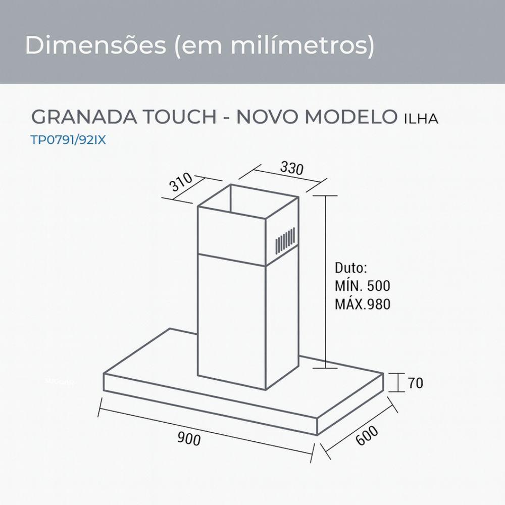 Coifa de Ilha Suggar Granada Touch 90 cm Inox 220V TP0792IX - 4