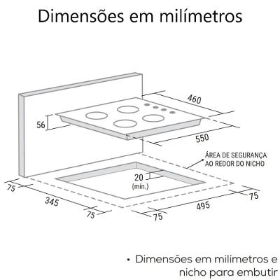 Cooktop a Gás Suggar 4Q Mesa de Vidro e Inox Bivolt FG4404FVPIX