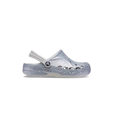 Sandália crocs baya glitter clog  silver