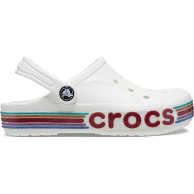 Sandália crocs bayaband rainbow glitter clog k white