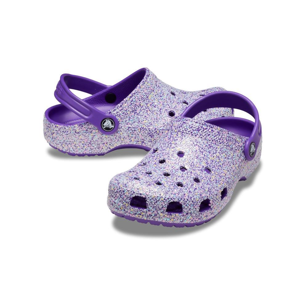 Sandália crocs classic clog glitter infantil neon purple/multi - 4