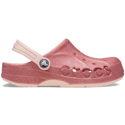 Sandália crocs baya glitter clog t pink rose