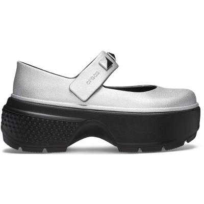 Sandália crocs stomp metallic mary jane silver