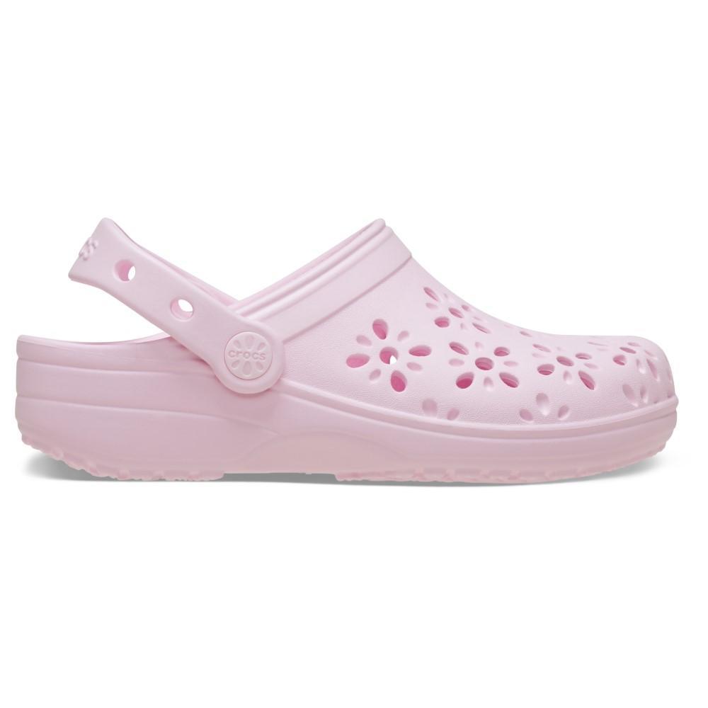 Sandália crocs classic floral cut out clog t pink milk - 1