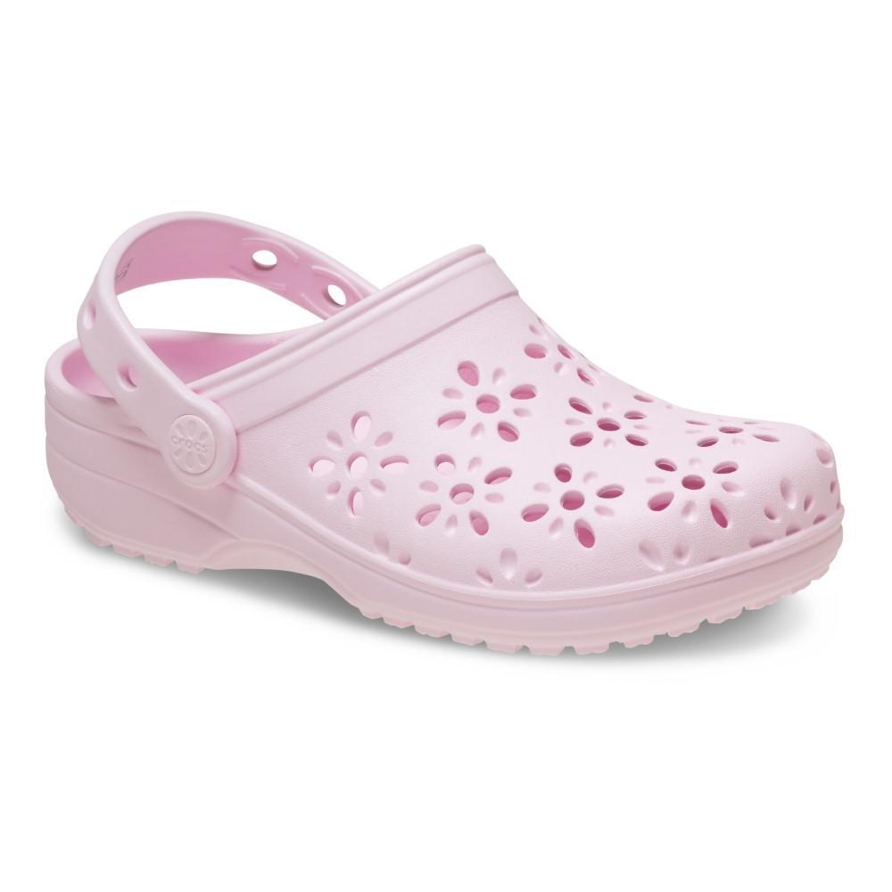 Sandália crocs classic floral cut out clog t pink milk - 2