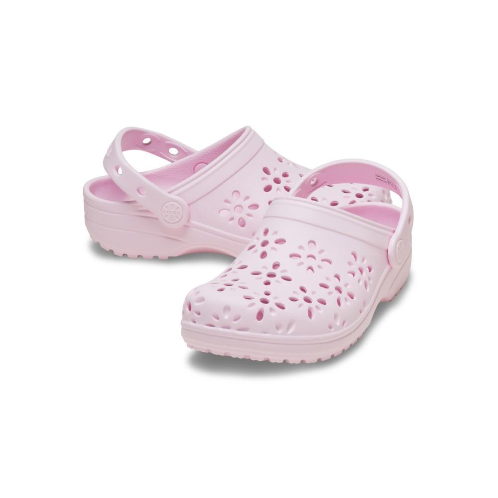 Sandália crocs classic floral cut out clog t pink milk - 4