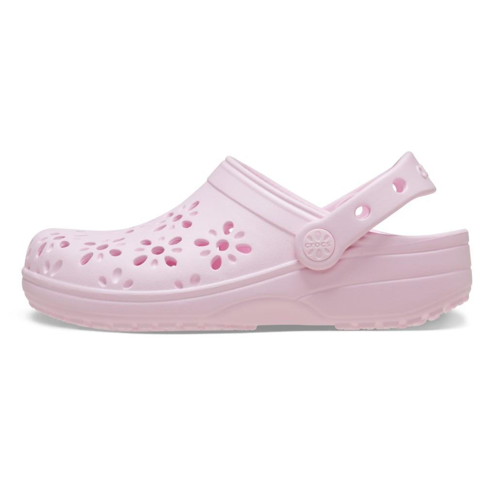 Sandália crocs classic floral cut out clog k pink milk - 3