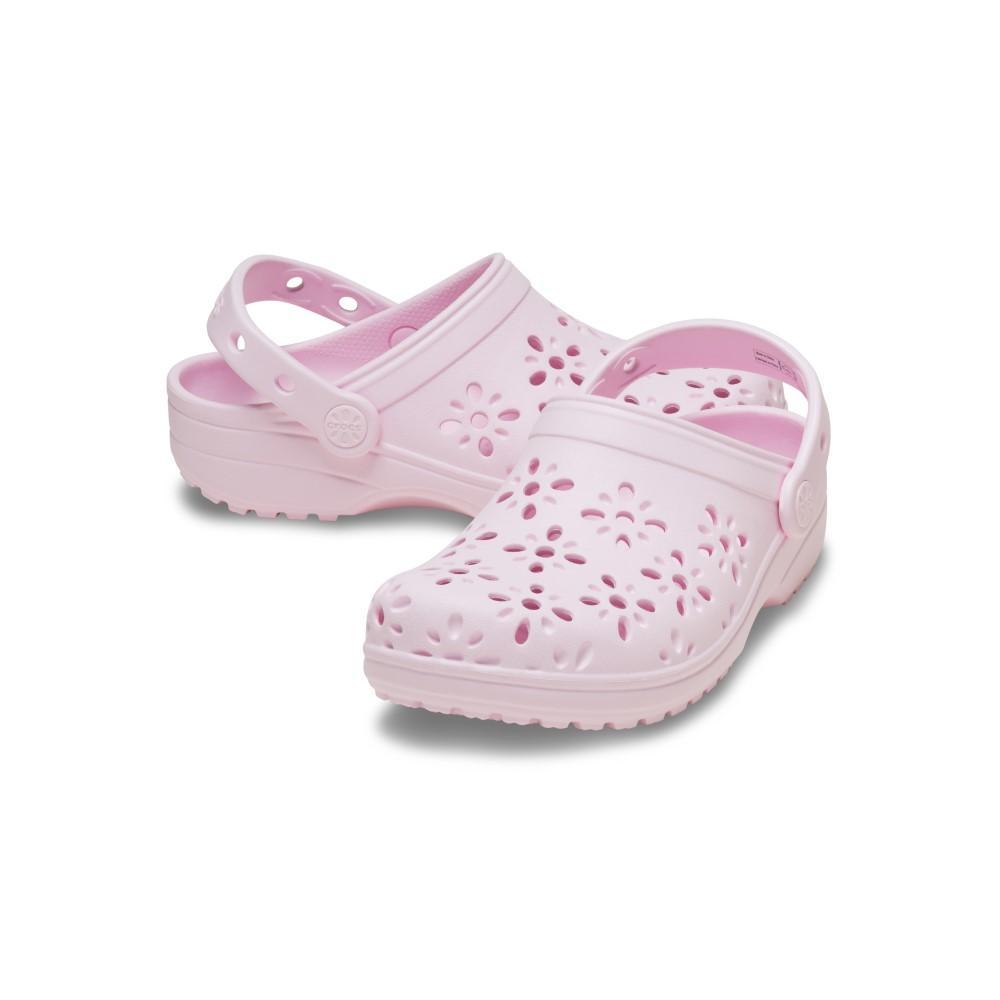 Sandália crocs classic floral cut out clog k pink milk - 4