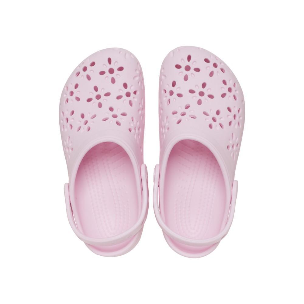 Sandália crocs classic floral cut out clog k pink milk - 5