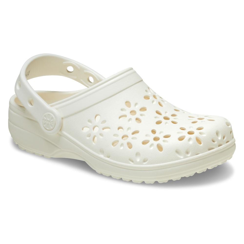 Sandália crocs classic floral cut out clog t chalk - 2