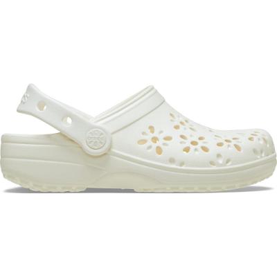 Sandália crocs classic floral cut out clog t chalk