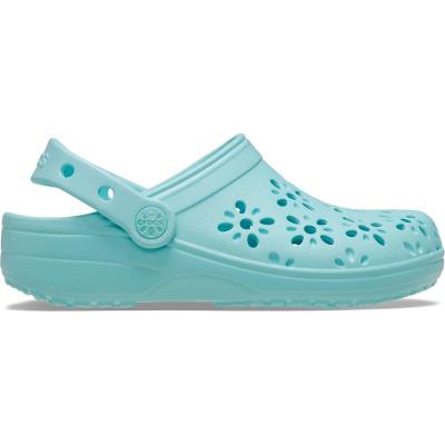 Sandália Crocs Classic Floral Cut Out Clog K Aquamarine