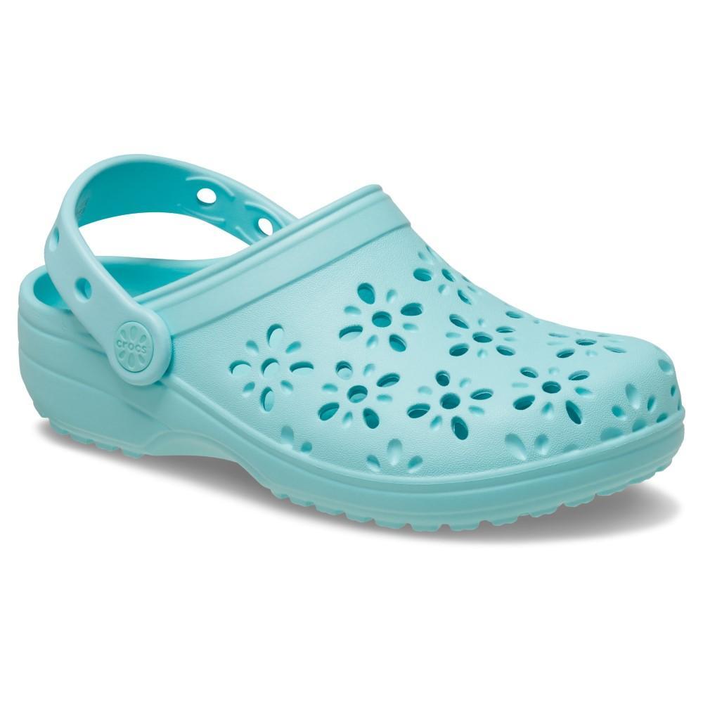 Sandália Crocs Classic Floral Cut Out Clog K Aquamarine - 2