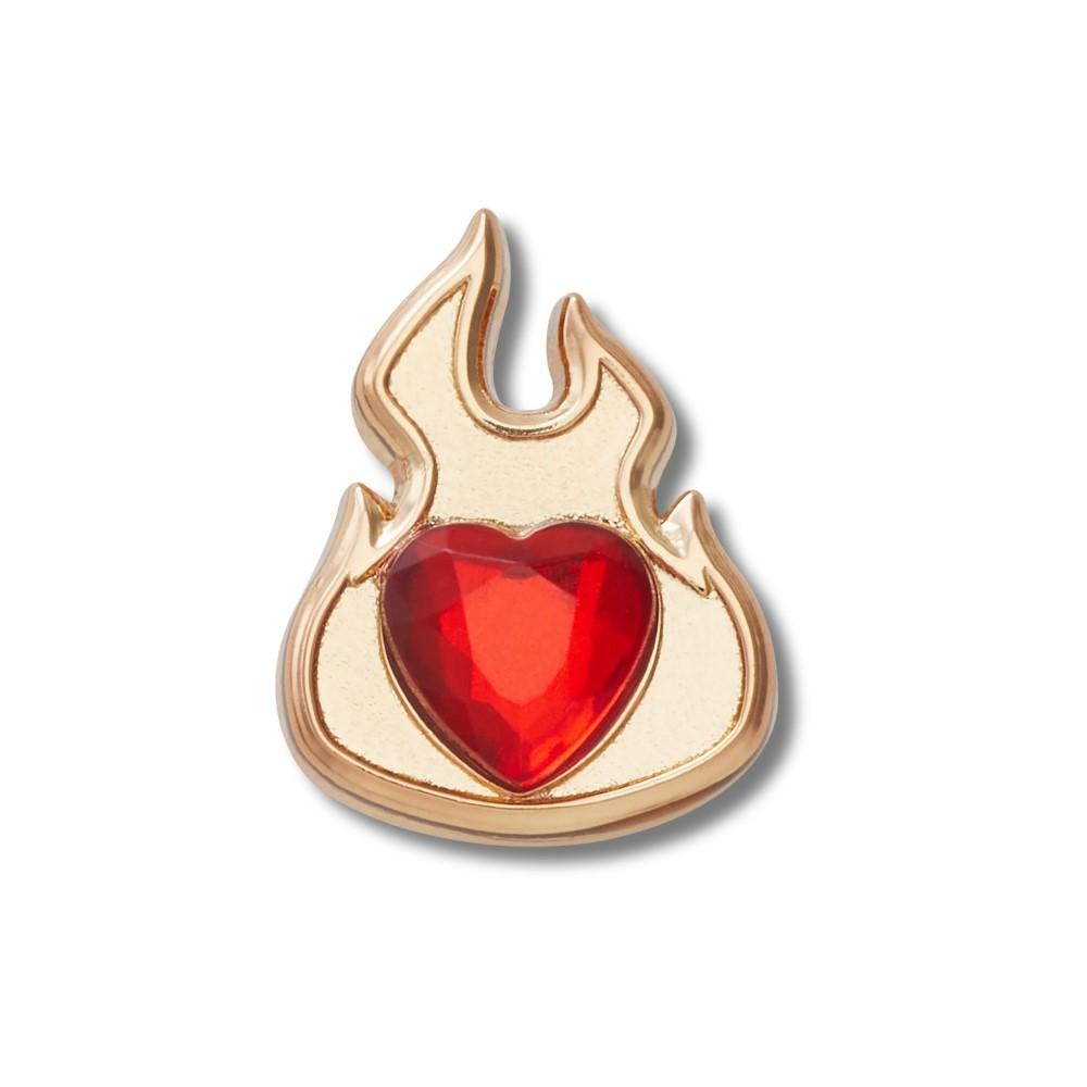 Jibbitz™ Chama de Ouro com Coração de Rubi Único - 1