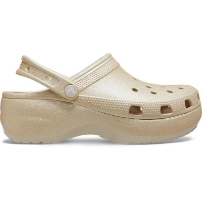 Sandália Crocs Classic Plataform Glitter Clog  Champagne