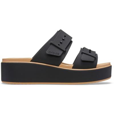 Sandália Crocs Brooklyn Buckle Matte Wrap Low Wedge Black/Cashew