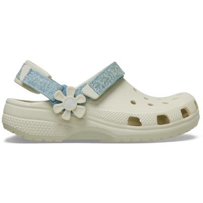 Sandália Crocs Classic Denim Flower Adjustable Backstrap Clog K Summit White