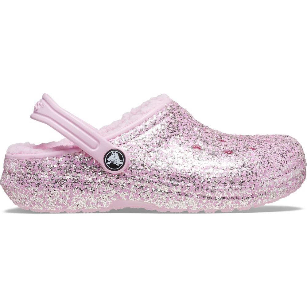 Sandália crocs classic lined glitter clog k flamingo - 1