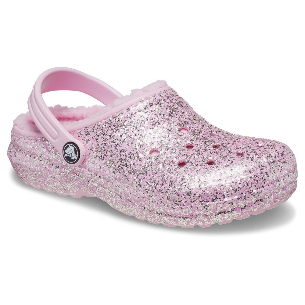 Sandália crocs classic lined glitter clog k flamingo - 3