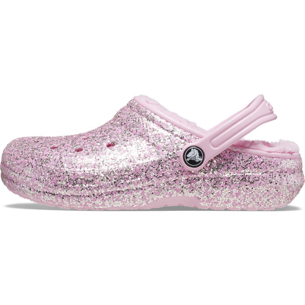 Sandália crocs classic lined glitter clog k flamingo - 4