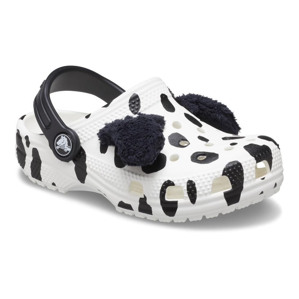 Sandália crocs classic i am dalmatian clog t white/black - 2