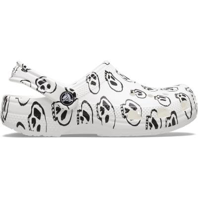 Sandália crocs classic skull print clog k white/black