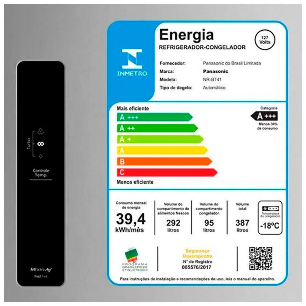 Geladeira Frost Free Top Freezer 2 Portas NR-BT41PD1XB 387 Litros Inox Panasonic - 10