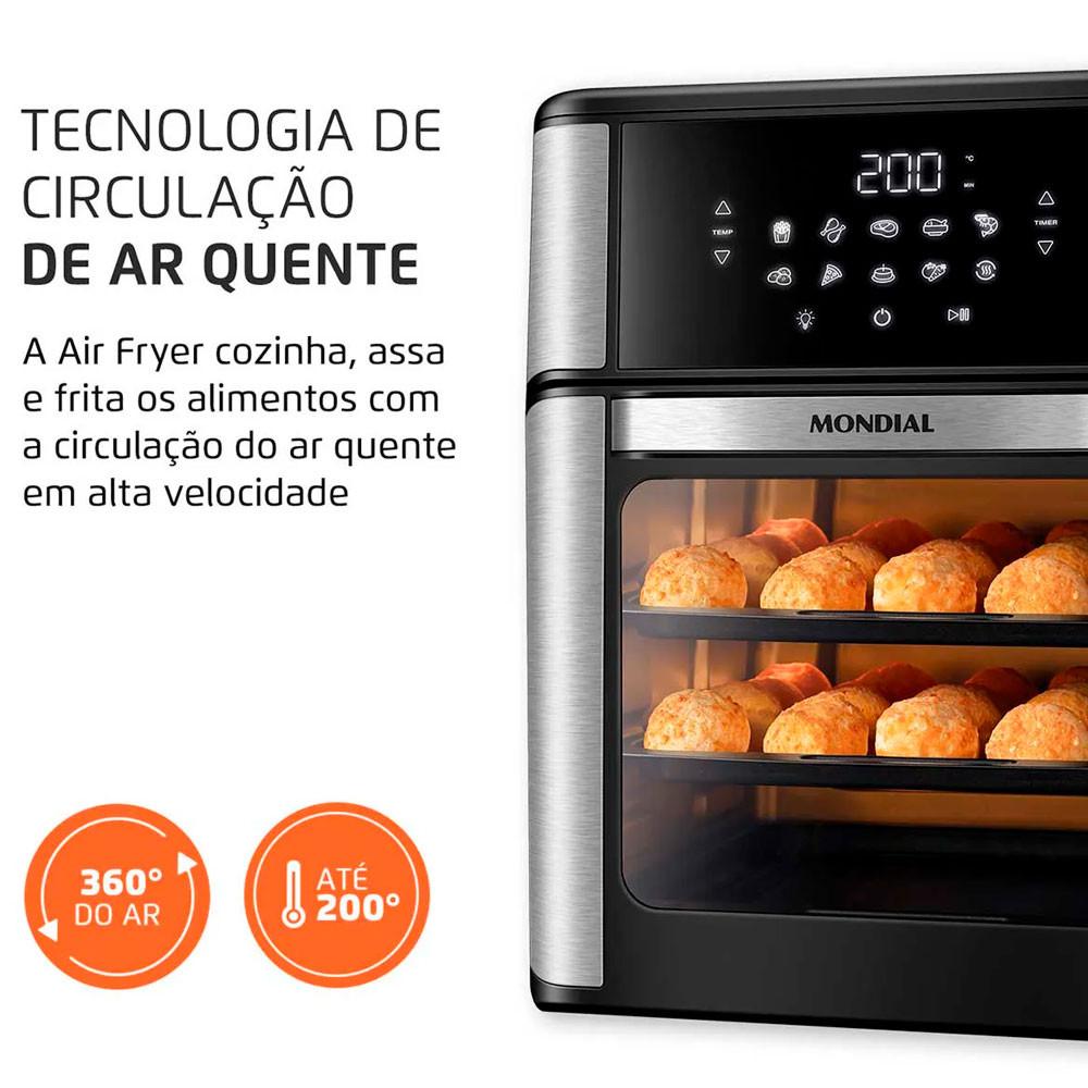 Fritadeira Elétrica Air Fryer Forno Oven 12L Mondial Preto/Inox AFON-12L-BI 2000W - 6