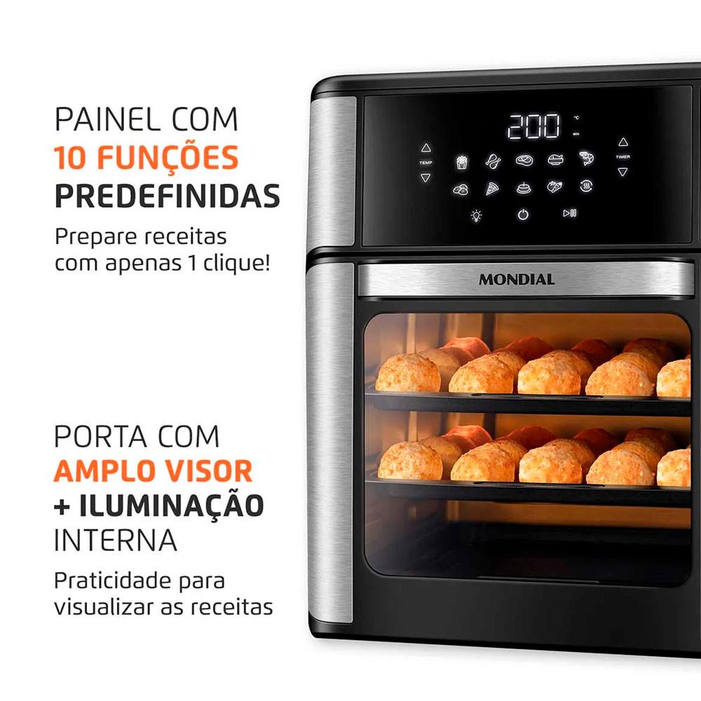 Fritadeira Elétrica Air Fryer Forno Oven 12L Mondial Preto/Inox AFON-12L-BI 2000W - 8